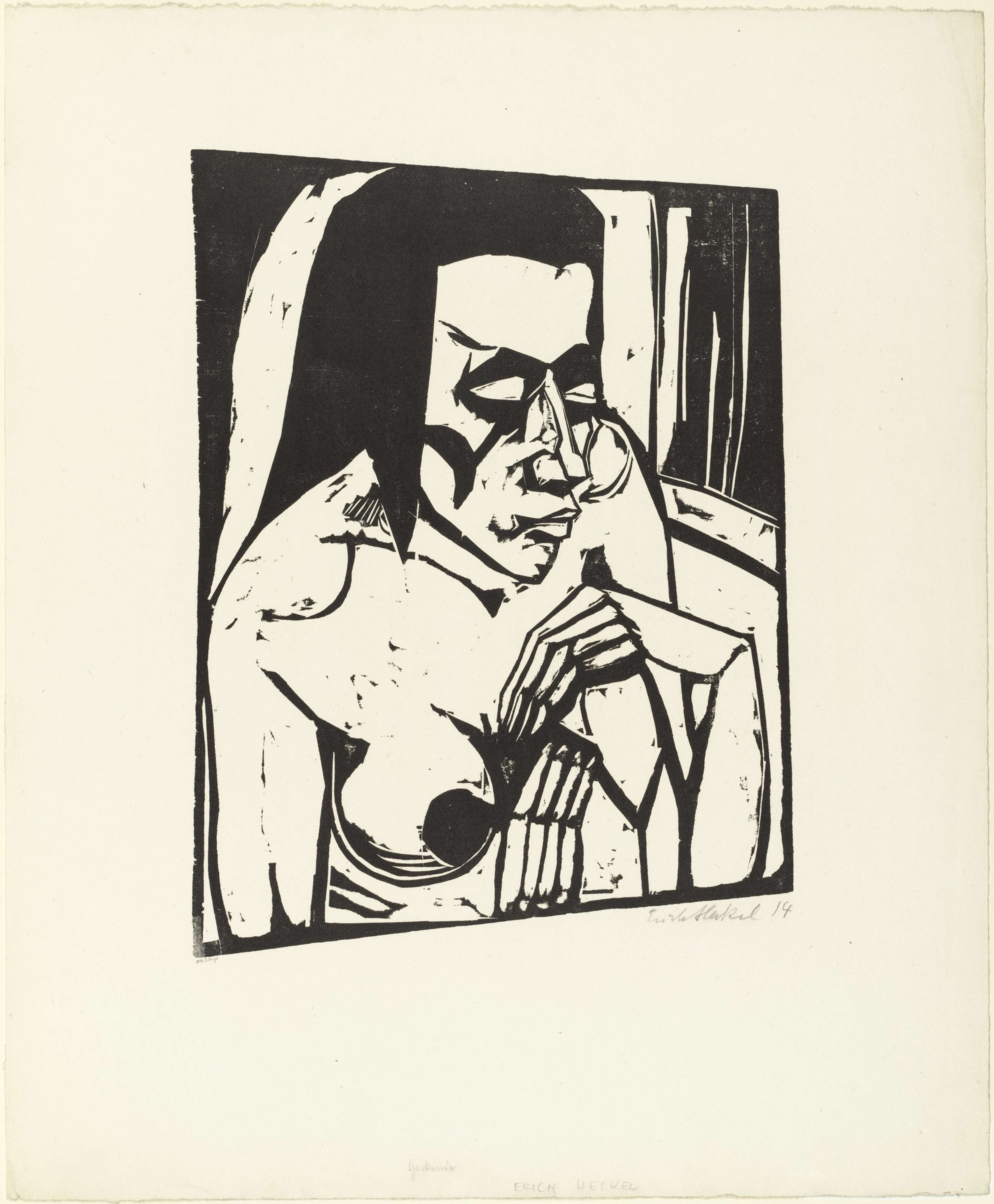 Crouching Woman - Signed Print by Erich Heckel 1914 - MyArtBroker