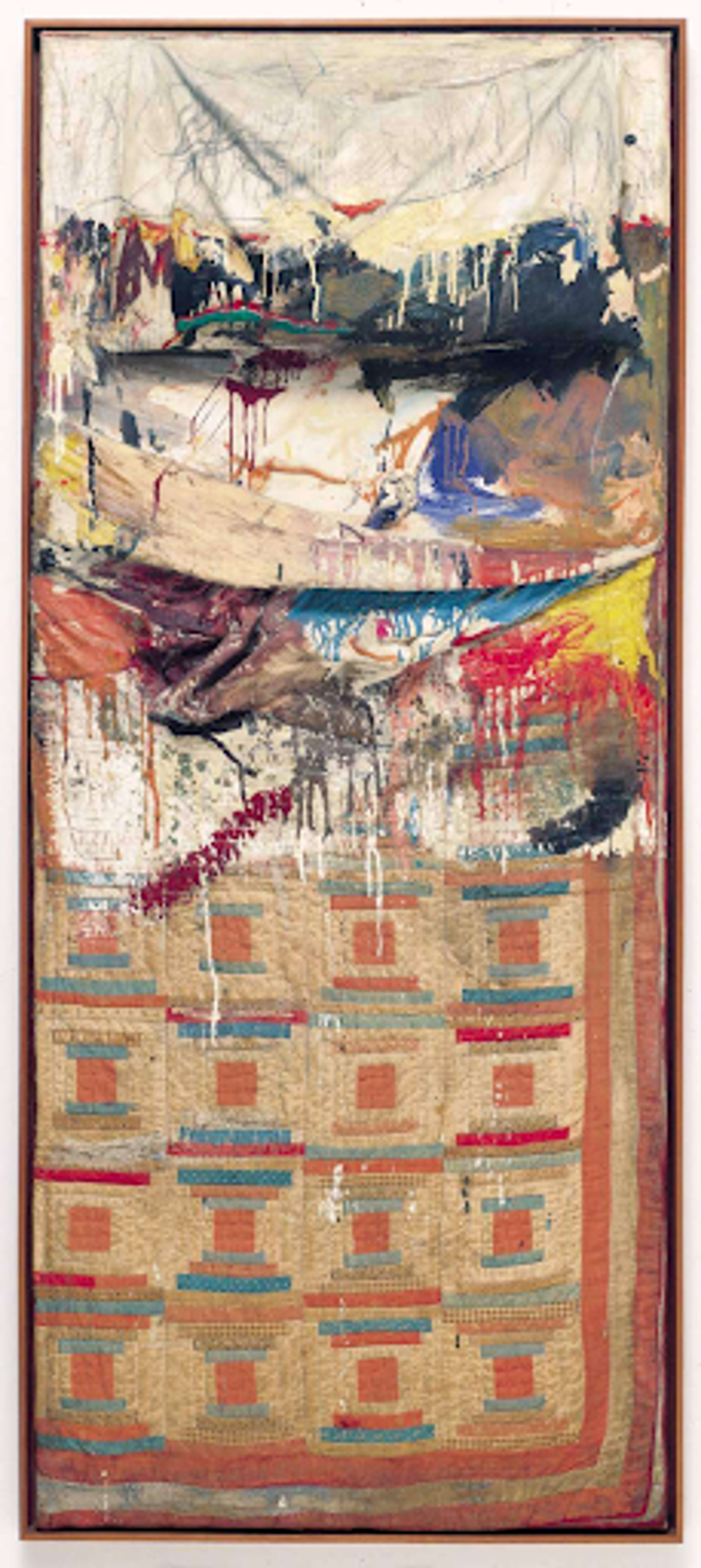 Robert Rauschnberg’s Bed. An assemblage of quilt and bedding that has been drawn and painted on.