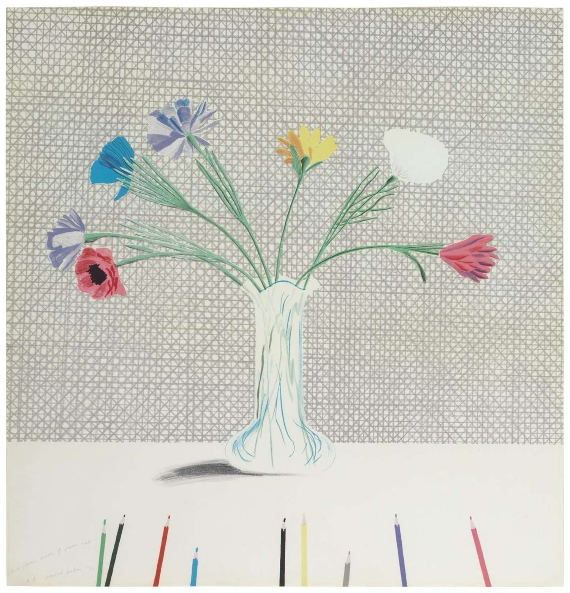 David Hockney: Coloured Flowers Made of Paper and Ink - Signed Print