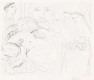 Autoportrait Sous Trois Forms: Peintre Couronné, Sculpteur En Buste Et Minotaure Amoureux - Signed Print by Pablo Picasso 1933 - MyArtBroker