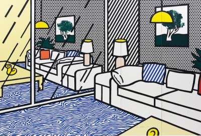 Roy Lichtenstein: Wallpaper With Blue Floor Interior - Signed Print