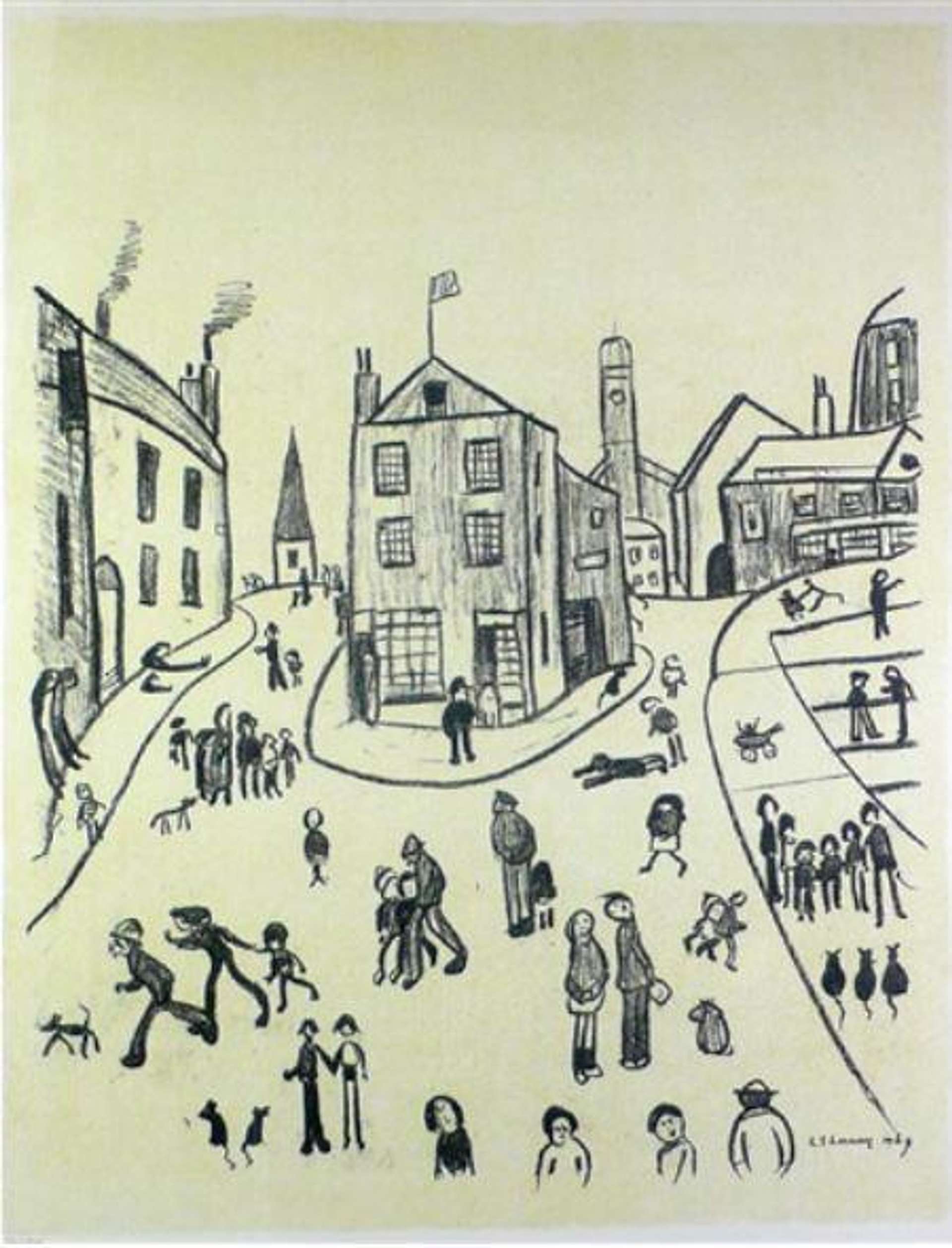 The Three Cats Alstow - Signed Print by L. S. Lowry 1966 - MyArtBroker