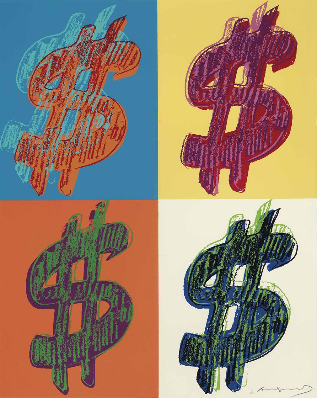 Andy Warhol Dollar Sign Quad (F. & S. II.284) (Signed Print) 1982