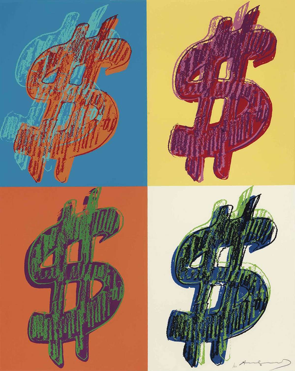 Andy Warhol Dollar Sign Quad (F. & S. II.284) (Signed Print) 1982