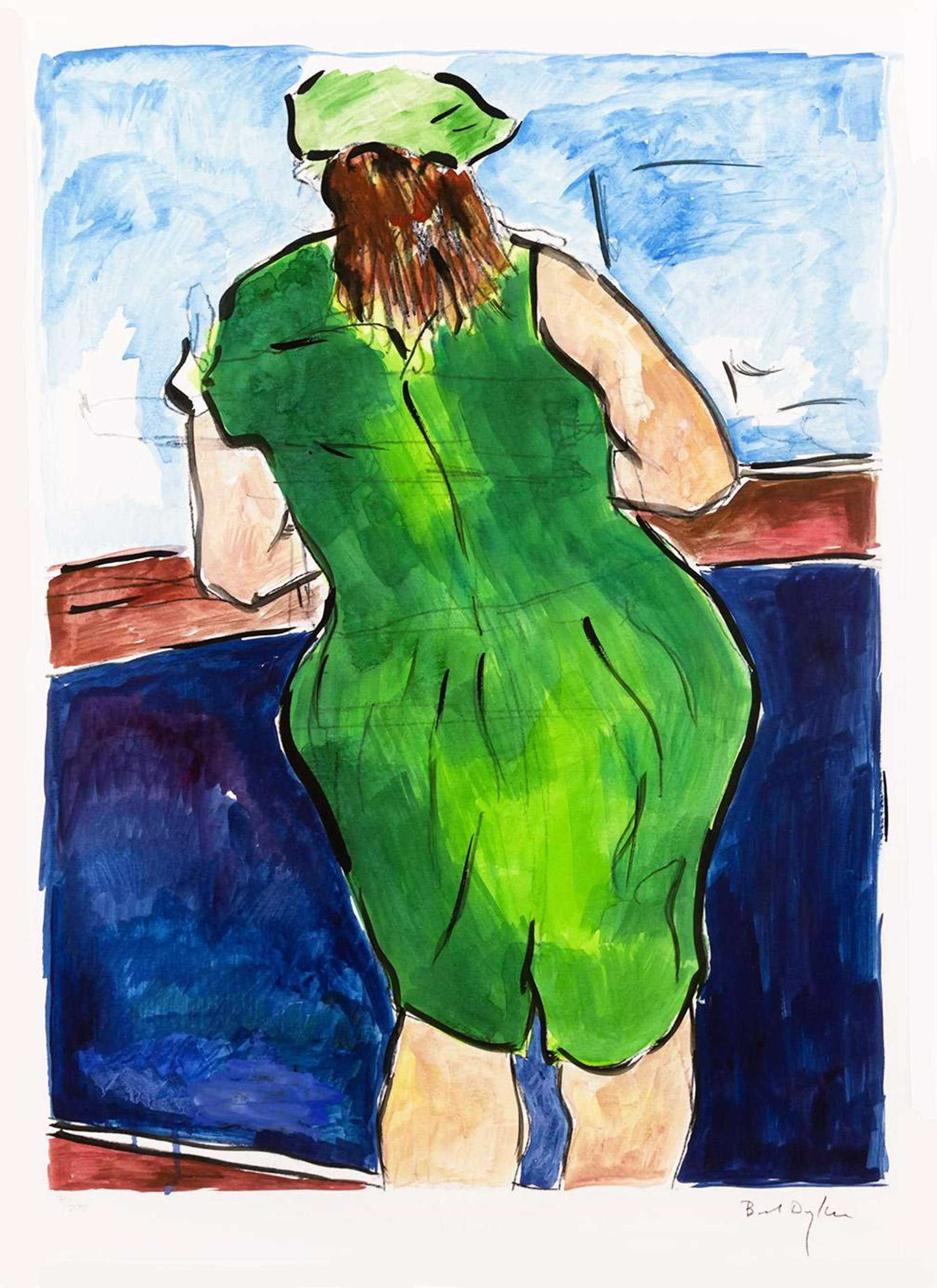 Woman In Red Lion Pub Green (2008) - Signed Print by Bob Dylan 2008 - MyArtBroker