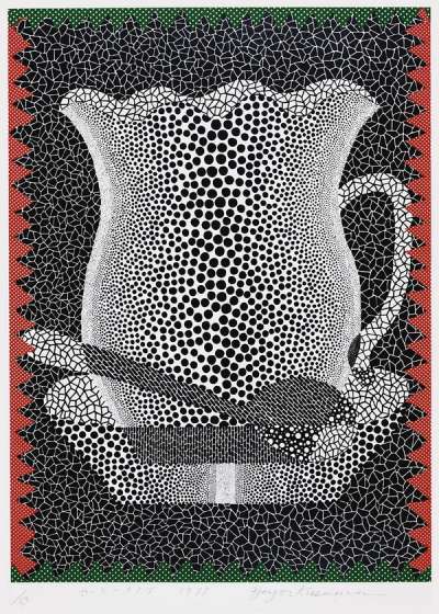 Coffee Cup (black and white) - Signed Print by Yayoi Kusama 1988 - MyArtBroker