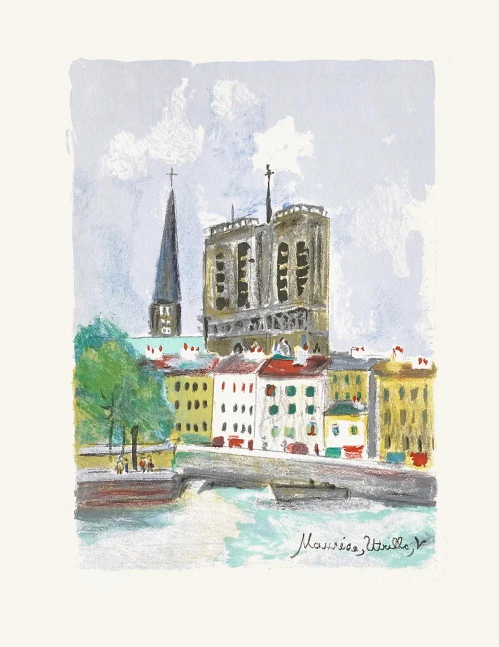 Maurice Utrillo L'Eglise De Limours (Signed Print) 1950