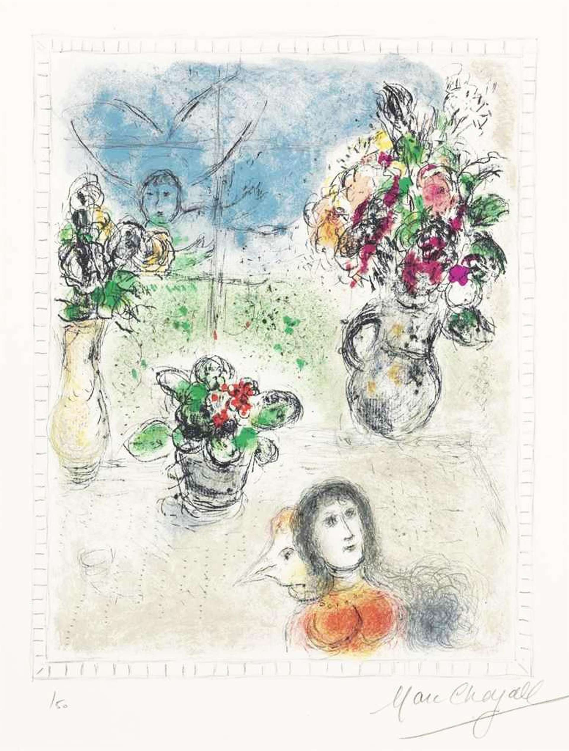 Les Trois Bouquets - Signed Print by Marc Chagall 1976 - MyArtBroker