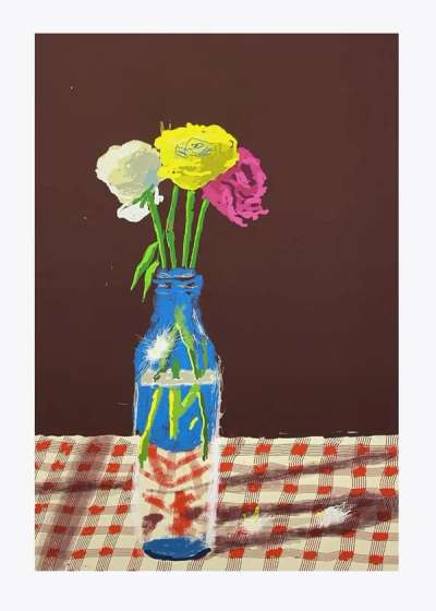 23rd March 2021, Flowers In A Milk Bottle - Signed Print by David Hockney 2021 - MyArtBroker