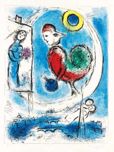 Marc Chagall: Le Coq Sur Paris - Signed Print