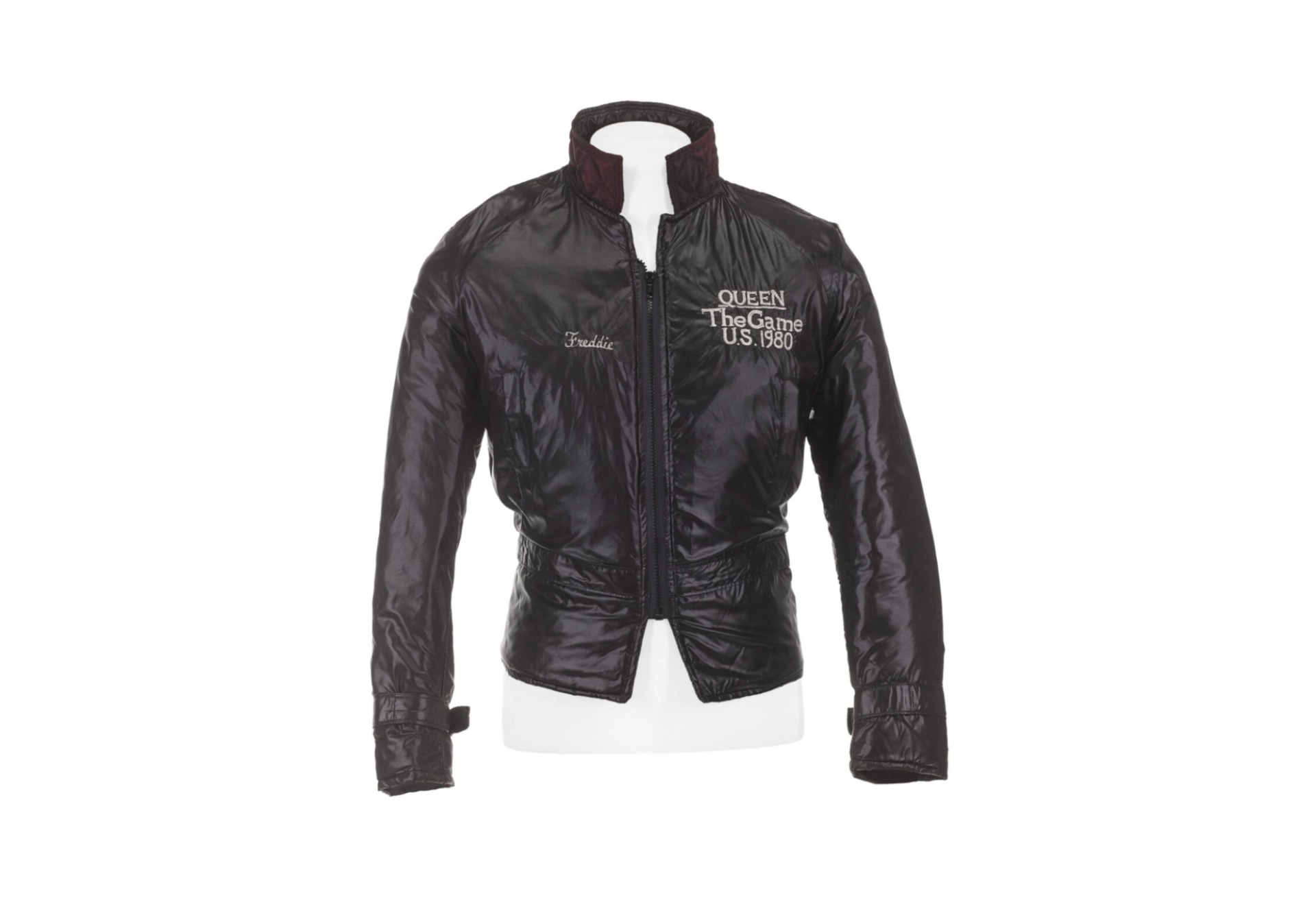 An image of Freddie Mercury's black personalised U.S. Tour Jacket for The Game tour