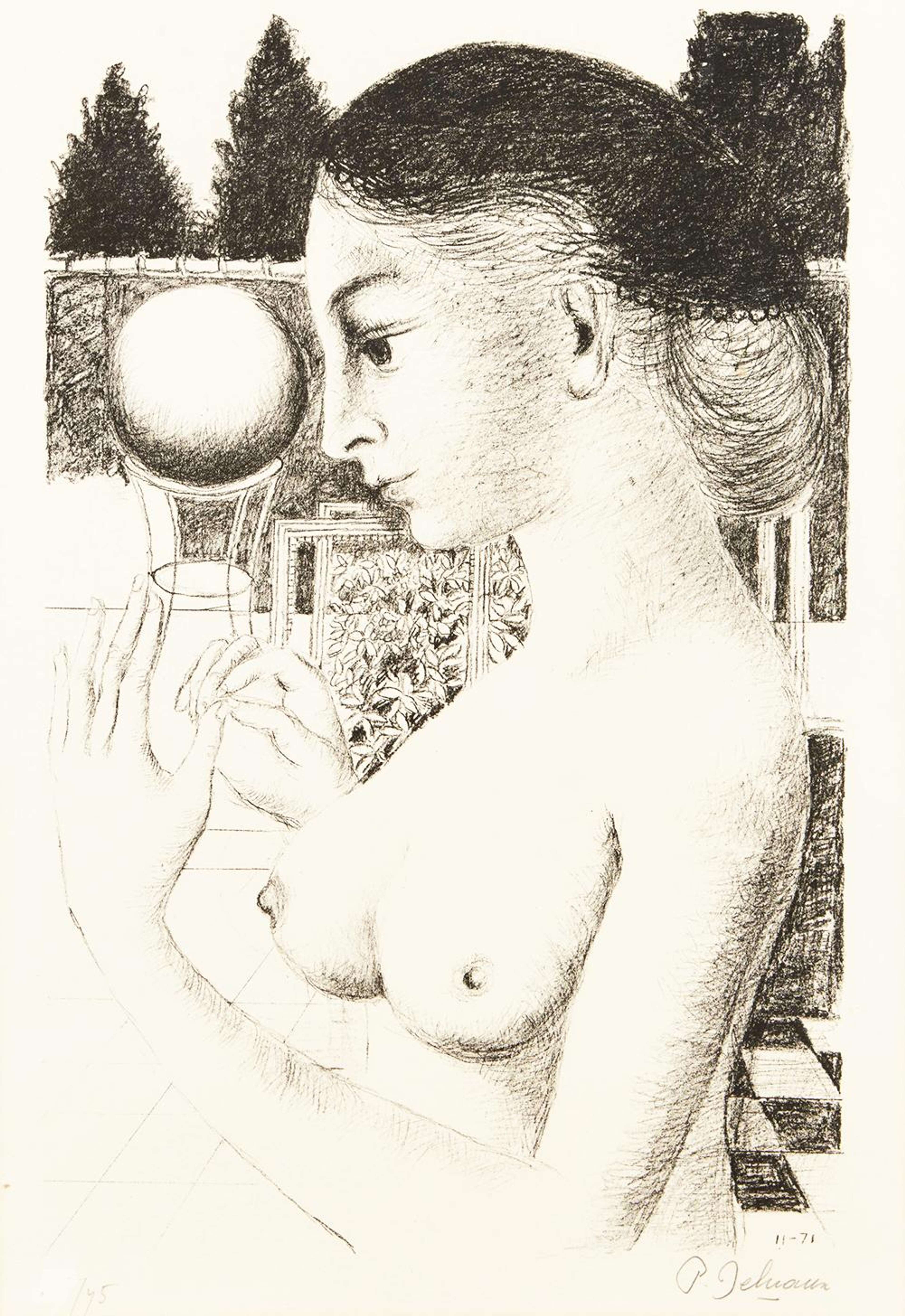 Woman With Ball - Signed Print by Paul Delvaux 1971 - MyArtBroker