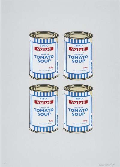 Banksy: Soup Cans Quad (gold on grey) - Signed Print