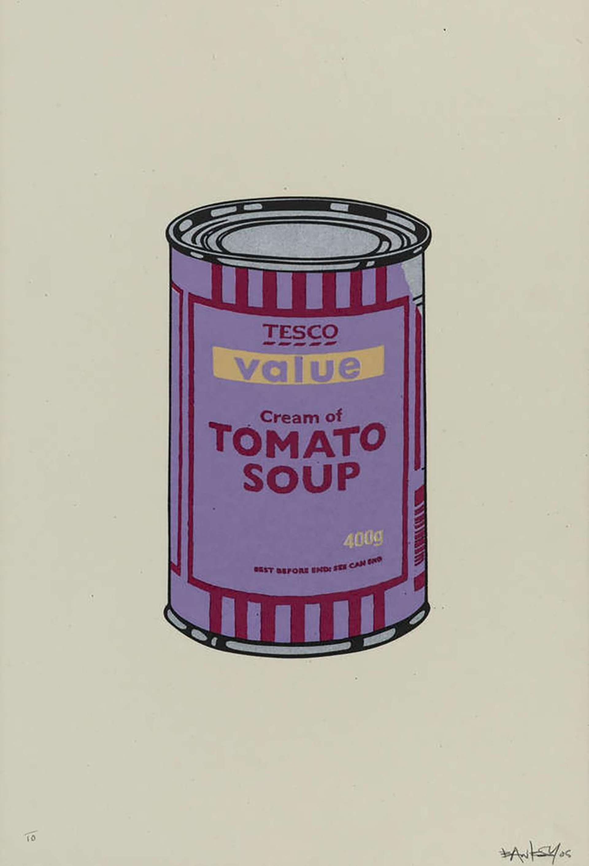 Banksy: Soup Can (violet, cherry and beige) - Signed Print