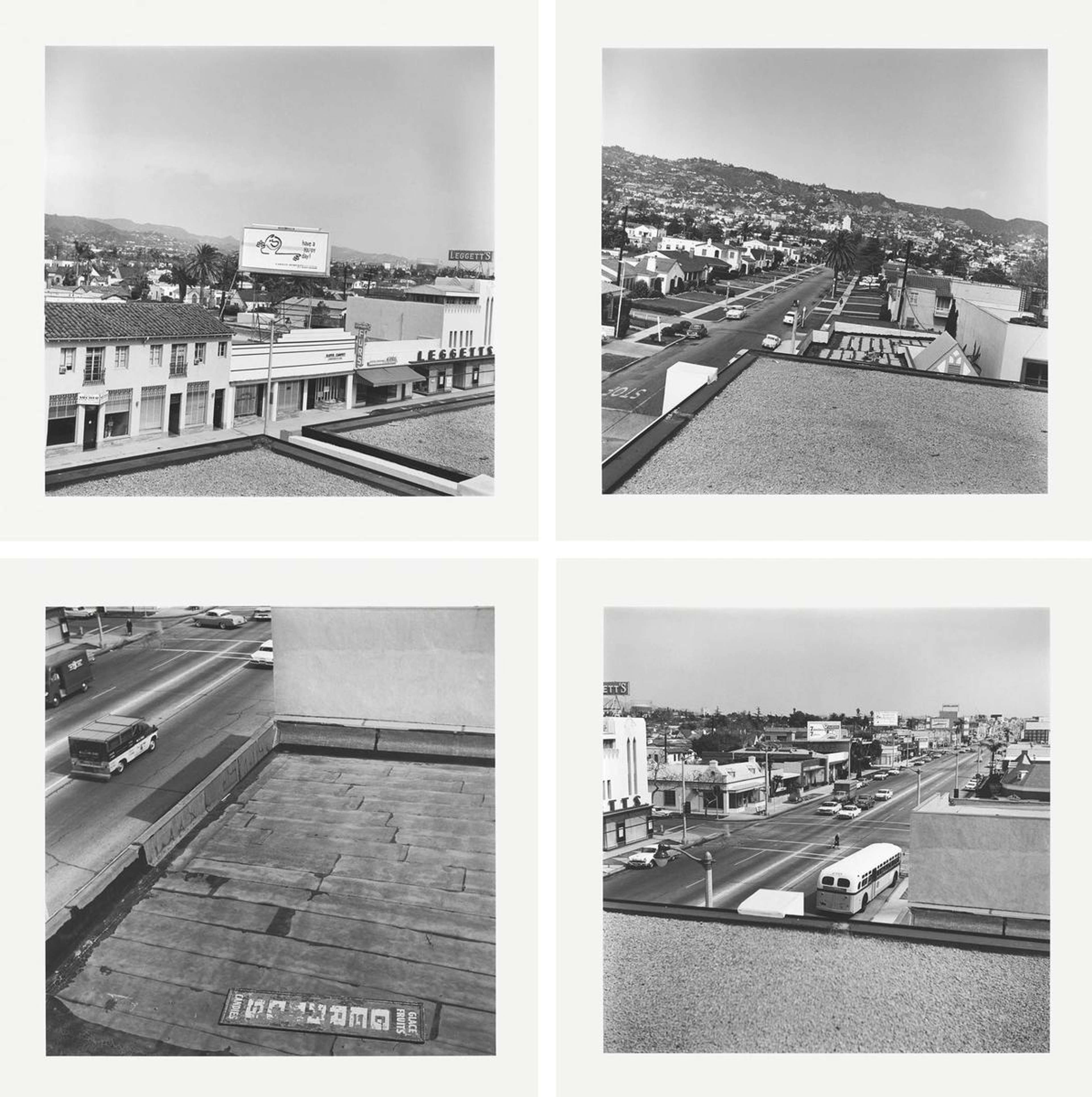 Photographic print depicting a 4x4 grid of various rooftops around Los Angeles, California