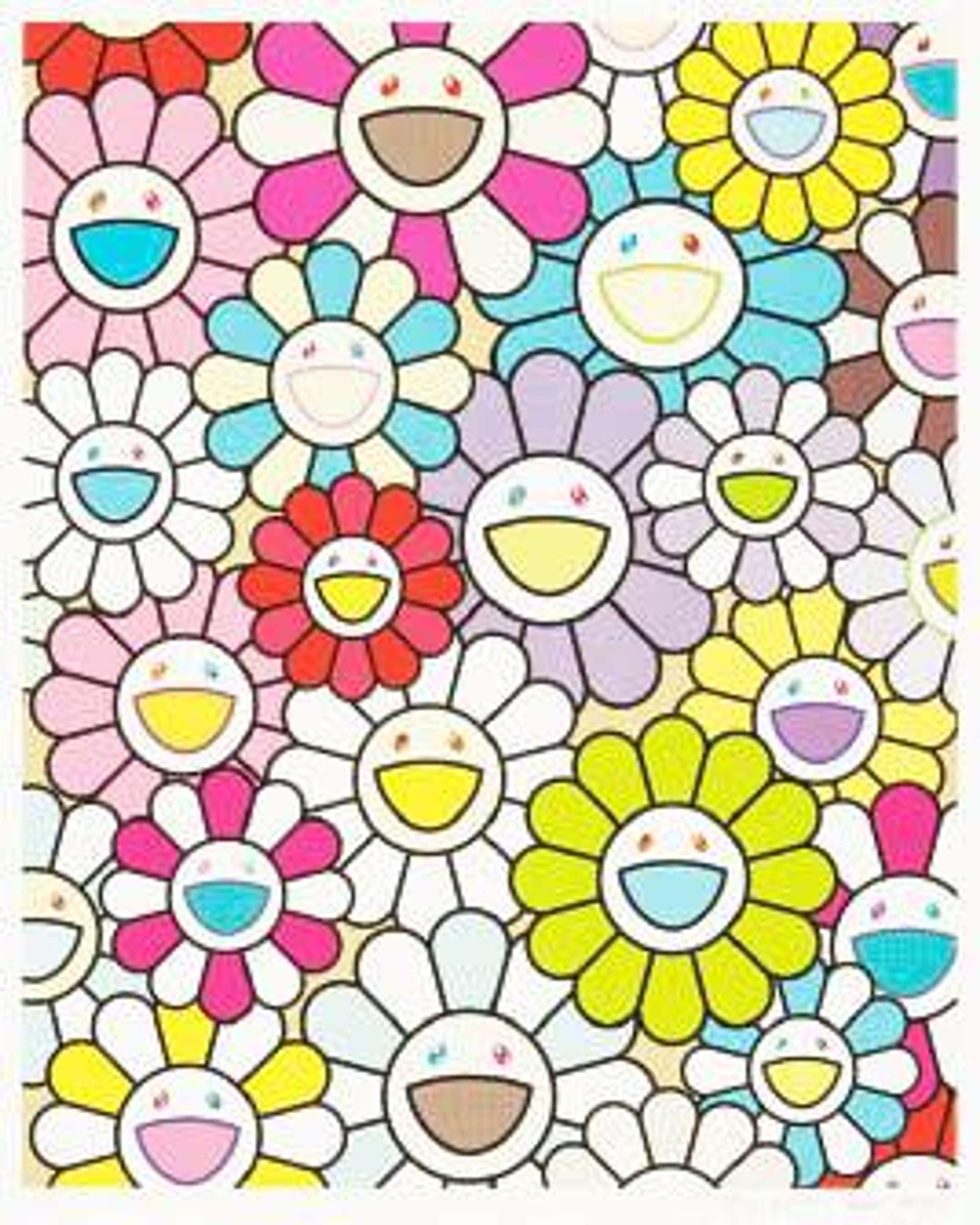 Takashi Murakami: A Little Flower Painting (yellow, white and purple flowers) - Signed Print