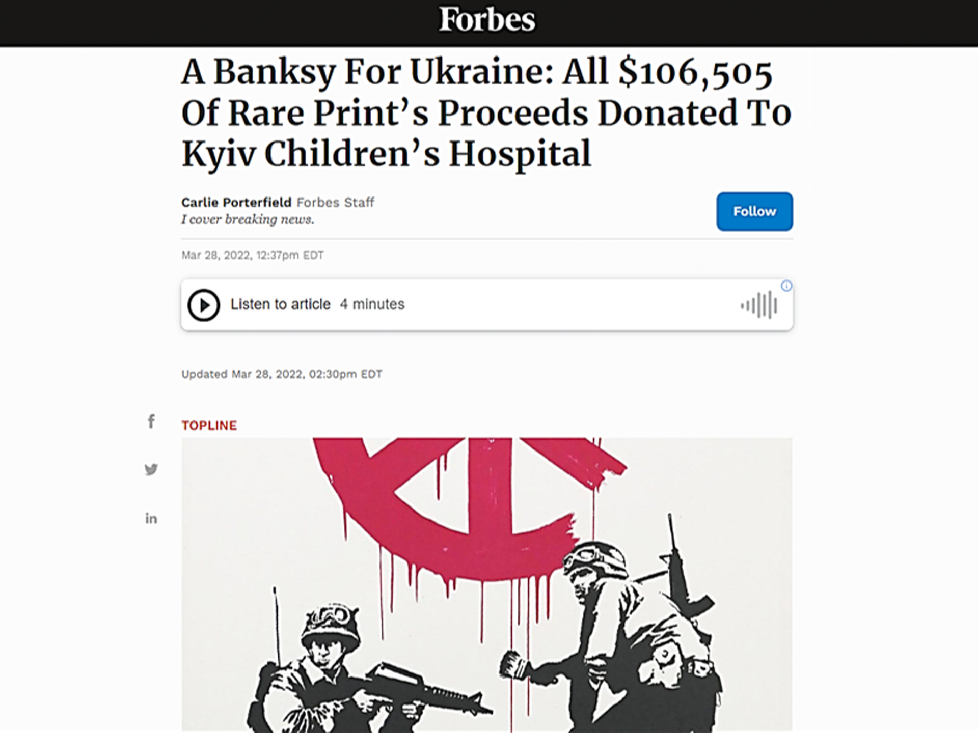 Forbes - Banksy for Ukraine - MyArtBroker