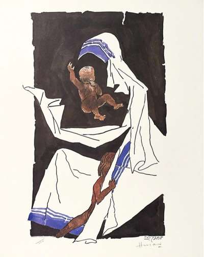 Untitled II (Mother Teresa And Child) - Signed Print by Maqbool Husain 1980 - MyArtBroker