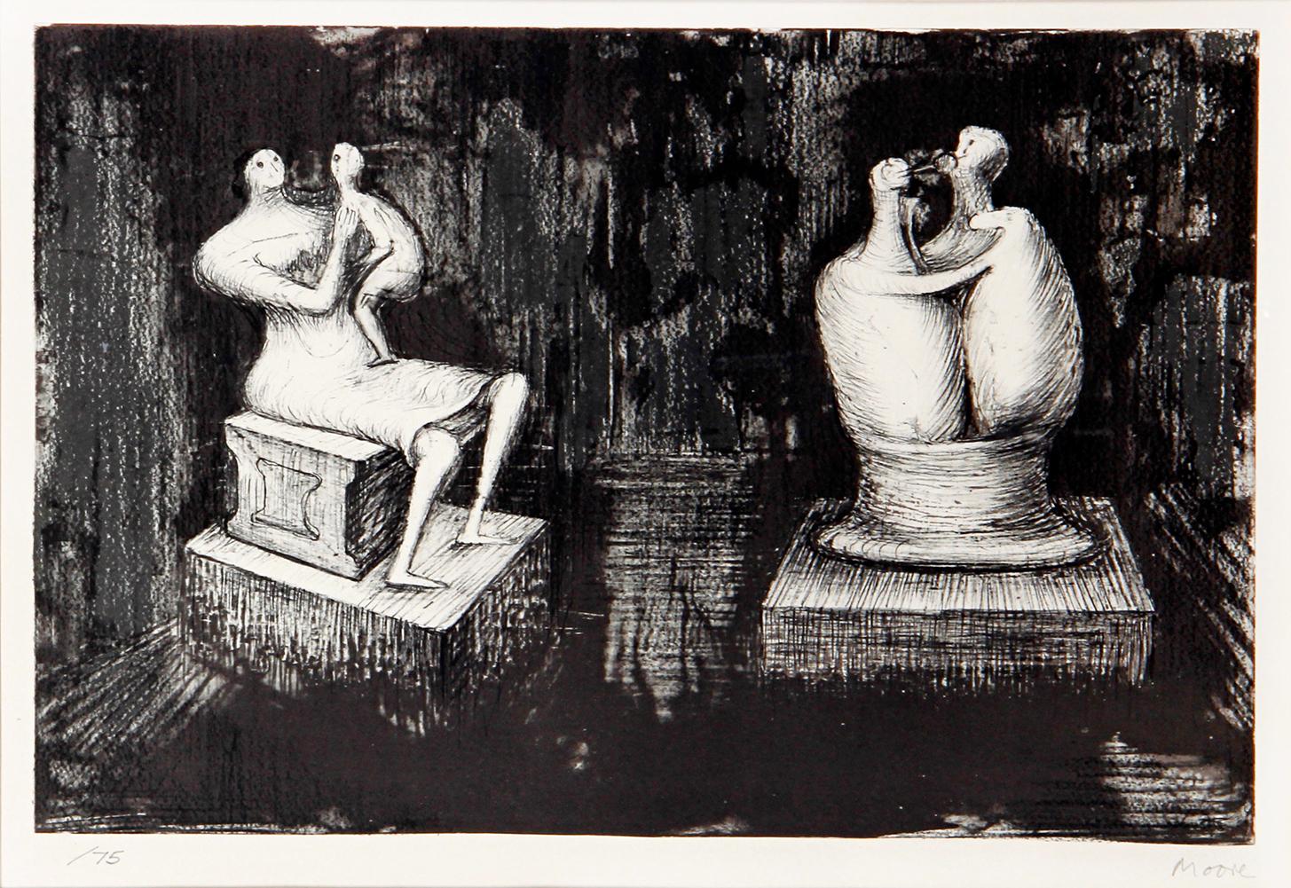 Henry Moore Sculpture In A Dark Interior (Signed Print) 1973