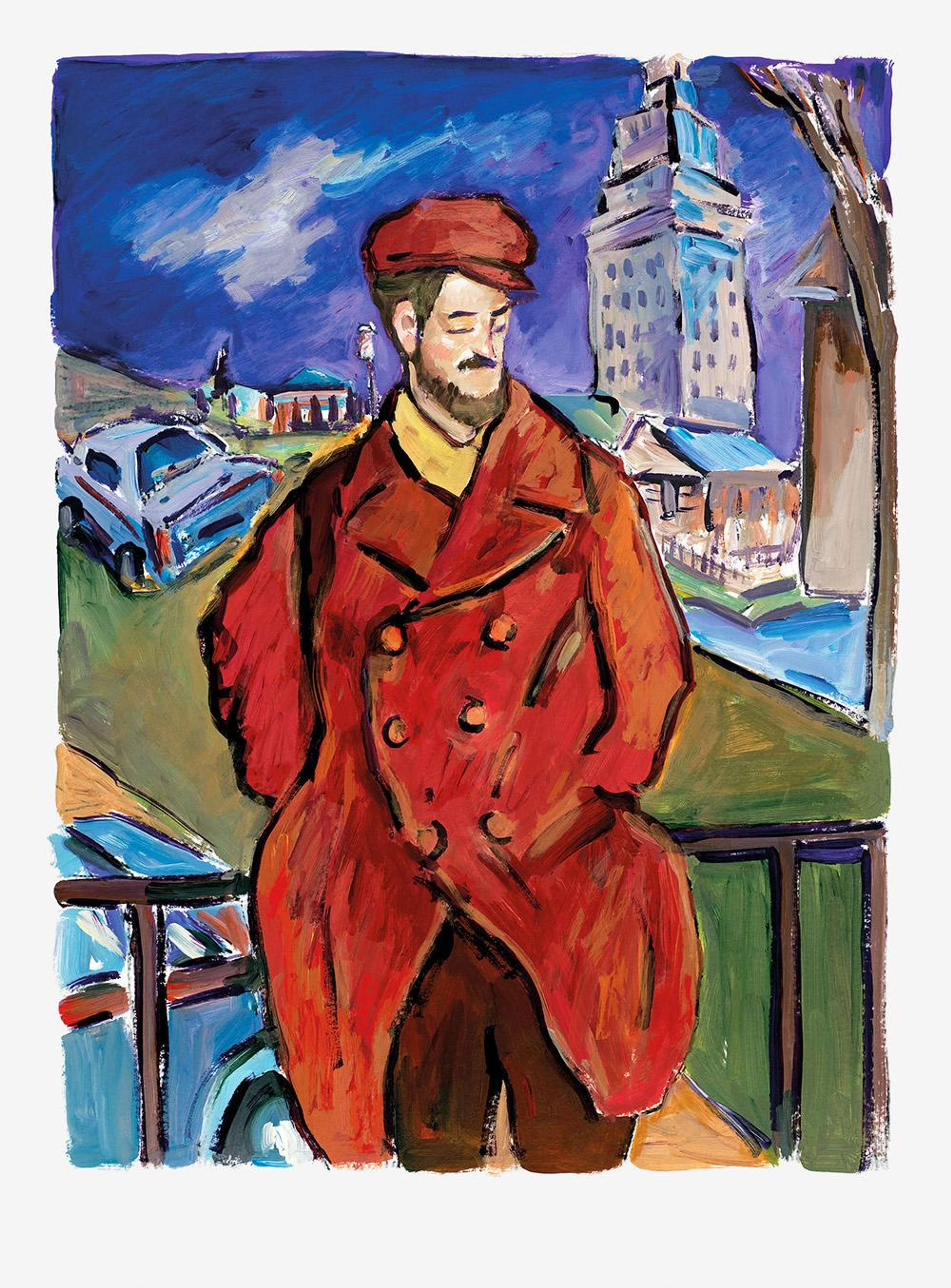 Man On A Bridge Red (2018) - Signed Print by Bob Dylan 2018 - MyArtBroker