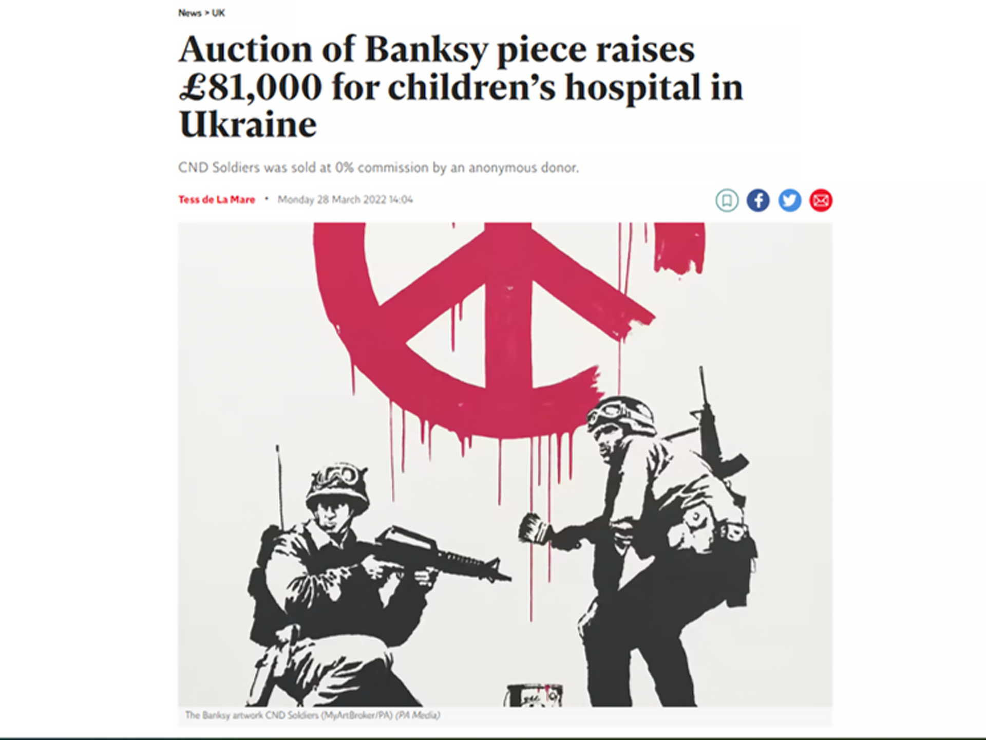 Independent - Banksy for Ukraine - MyArtBroker