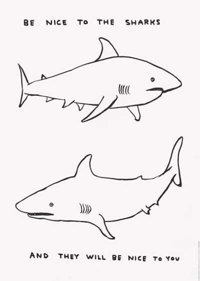 Be Nice To The Sharks - Unsigned Print by David Shrigley 2020 - MyArtBroker