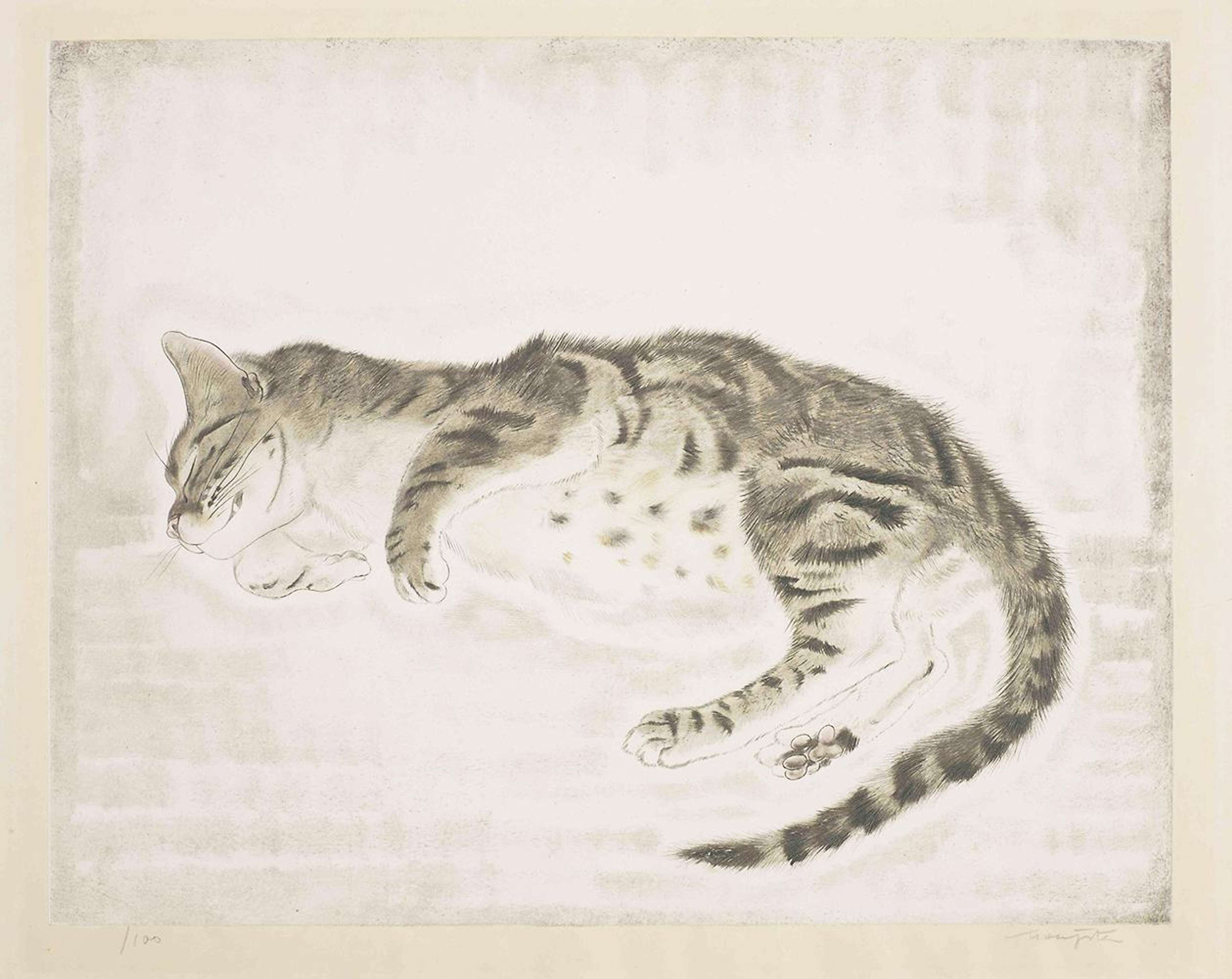 Chat Au Ventre Tacheté - Signed Print by Tsuguharu Foujita 1930 - MyArtBroker