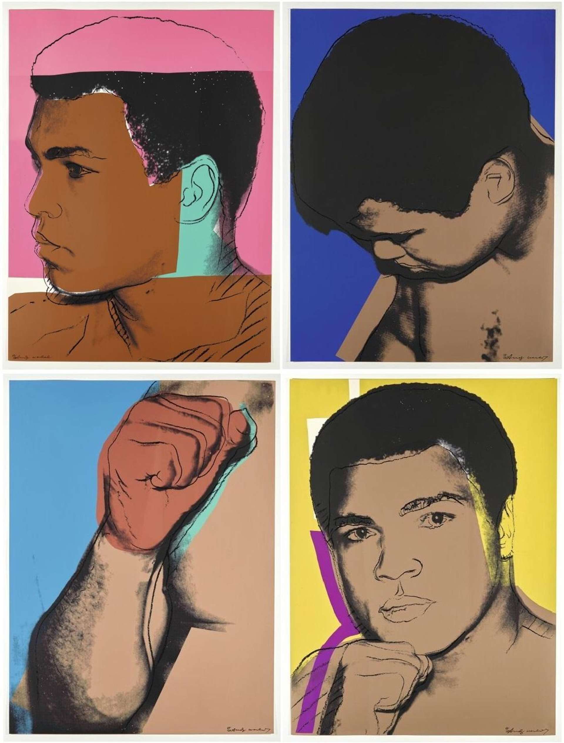 Four coloured screenprints of Muhammad Ali. 