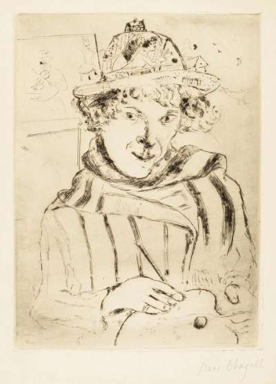 Self Portrait With Decorated Hat - Signed Print by Marc Chagall 1928 - MyArtBroker