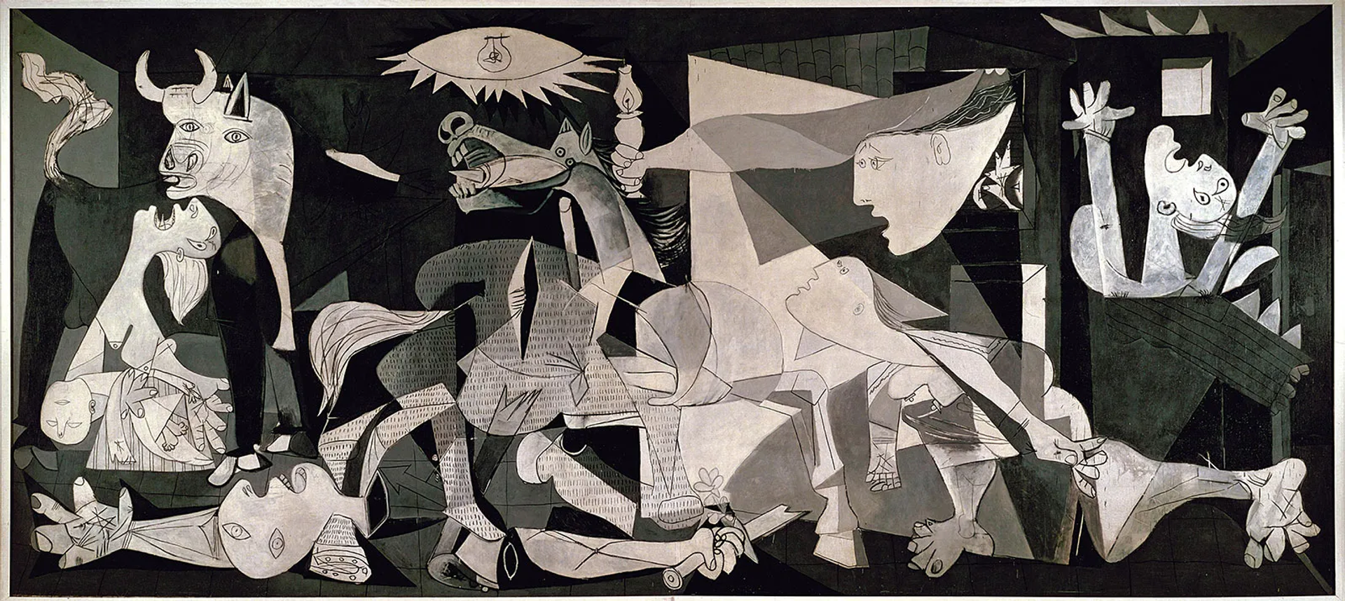 Pablo Picasso's Guernica. A black and white monochromatic Cubist interpretation of the Spanish Civi War. 