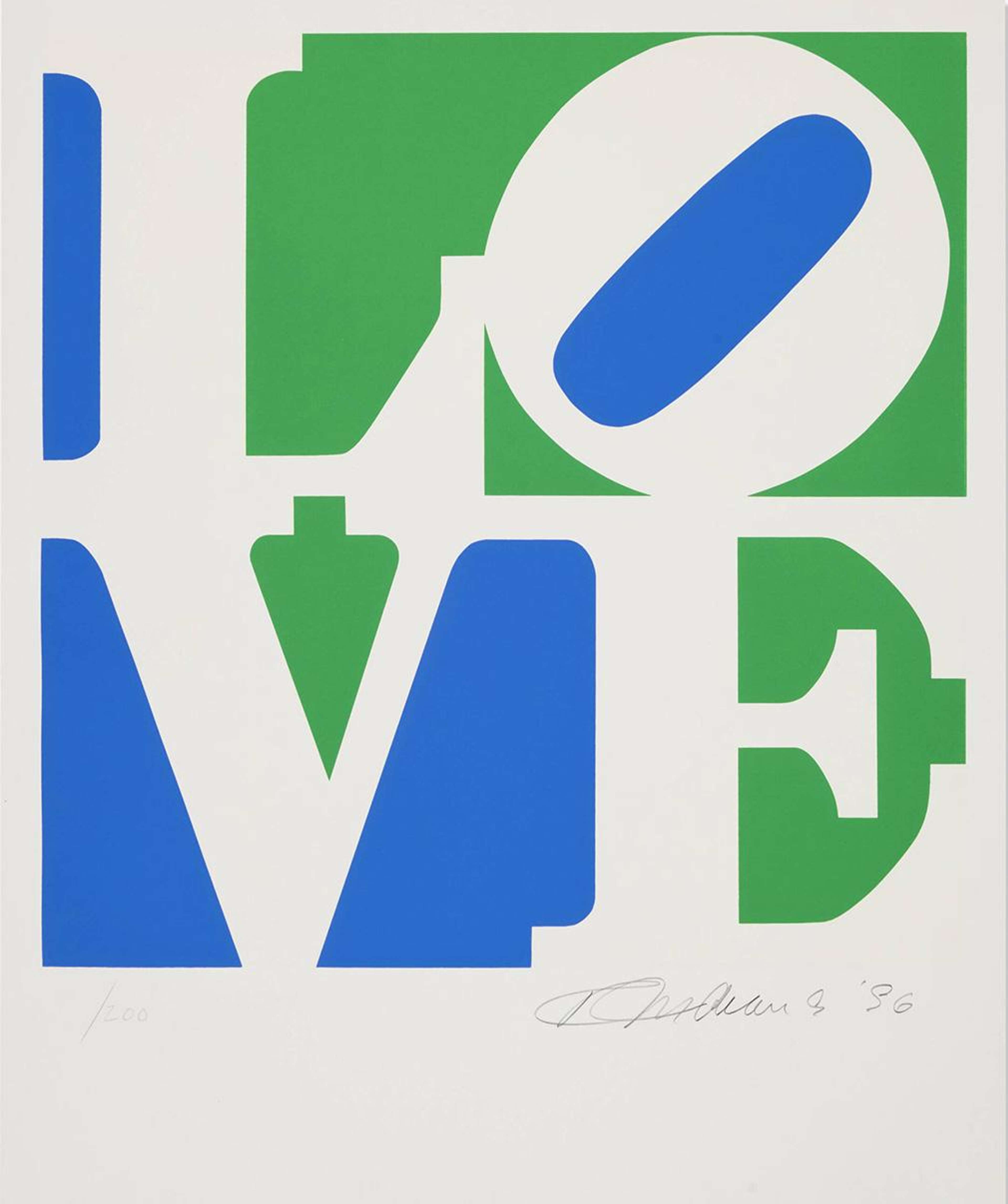 The Book Of Love (white, blue and green) - Signed Print by Robert Indiana 1996 - MyArtBroker