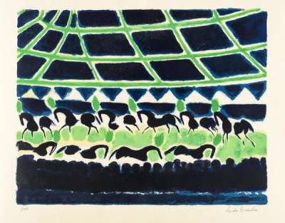 La Ronde Des Chevaux De Cirque (Vert) - Signed Print by Andre Brasilier 1970 - MyArtBroker