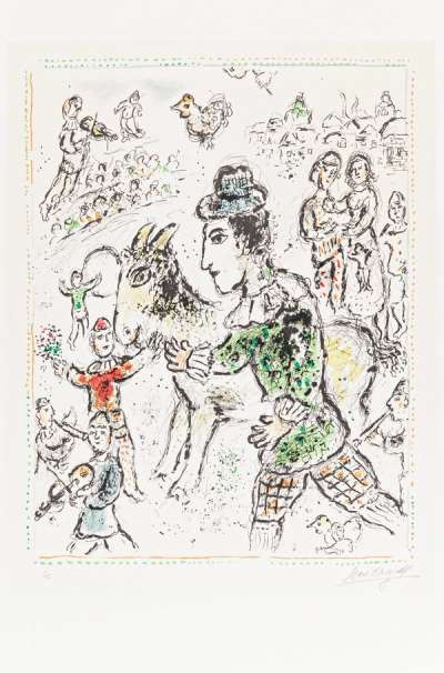 Marc Chagall: Clown With Yellow Goat - Signed Print