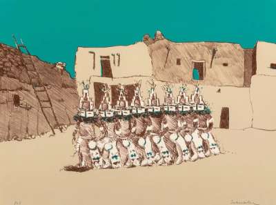 Kachina Dancers - Signed Print by Fritz William Scholder 1970 - MyArtBroker