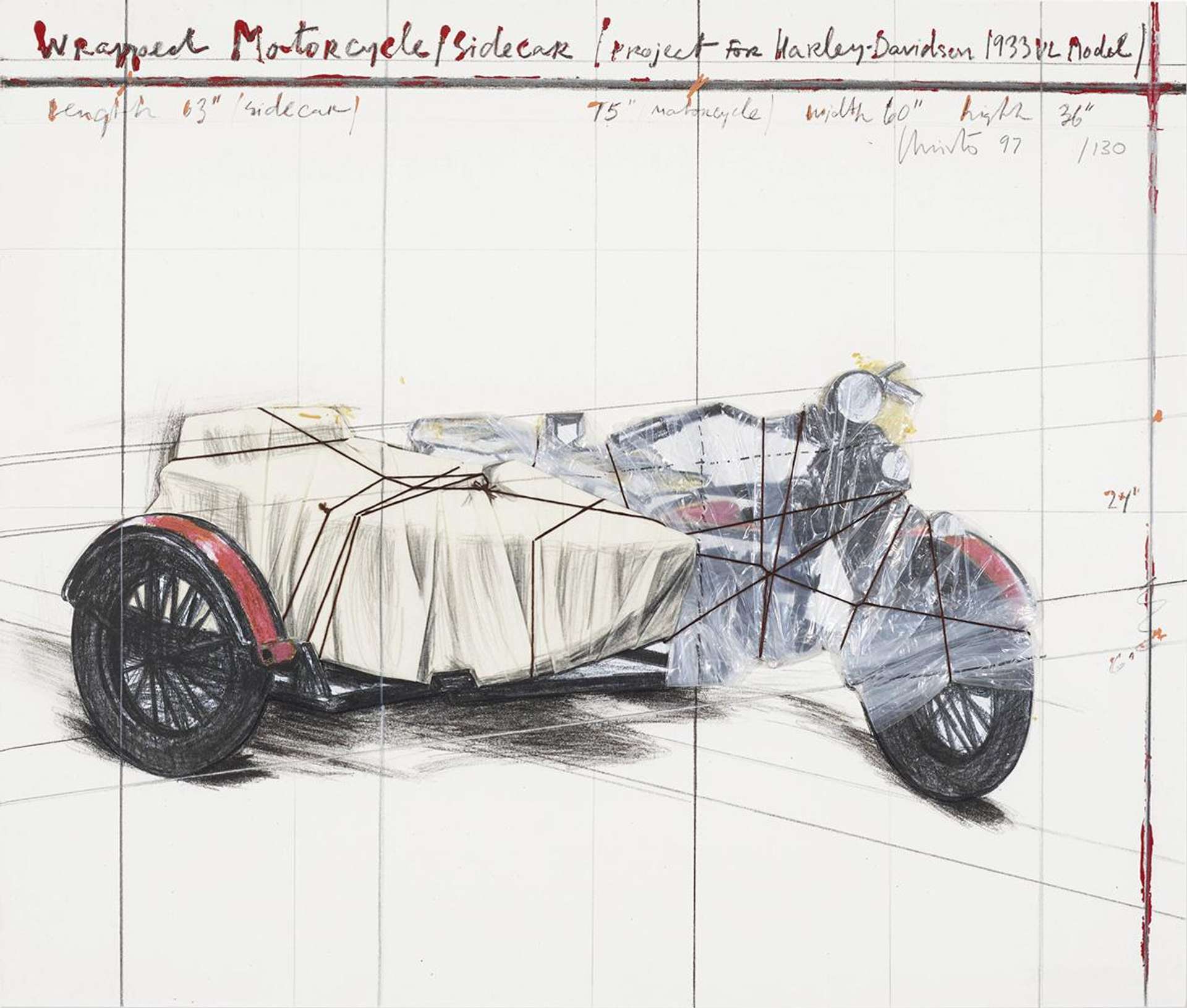 Wrapped Motorcycle/Sidecar - Signed Print by Christo 1997 - MyArtBroker