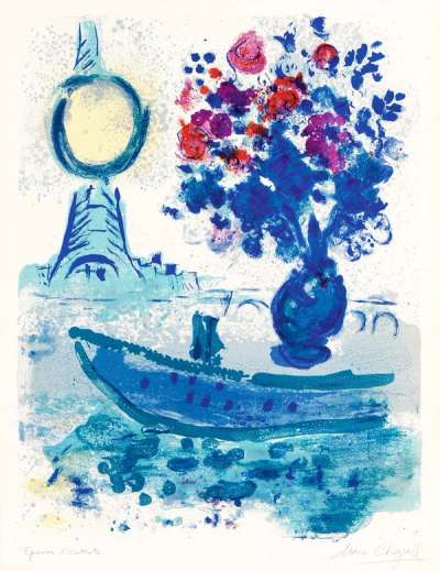 Marc Chagall: Bateau Mouche Au Bouquet - Signed Print