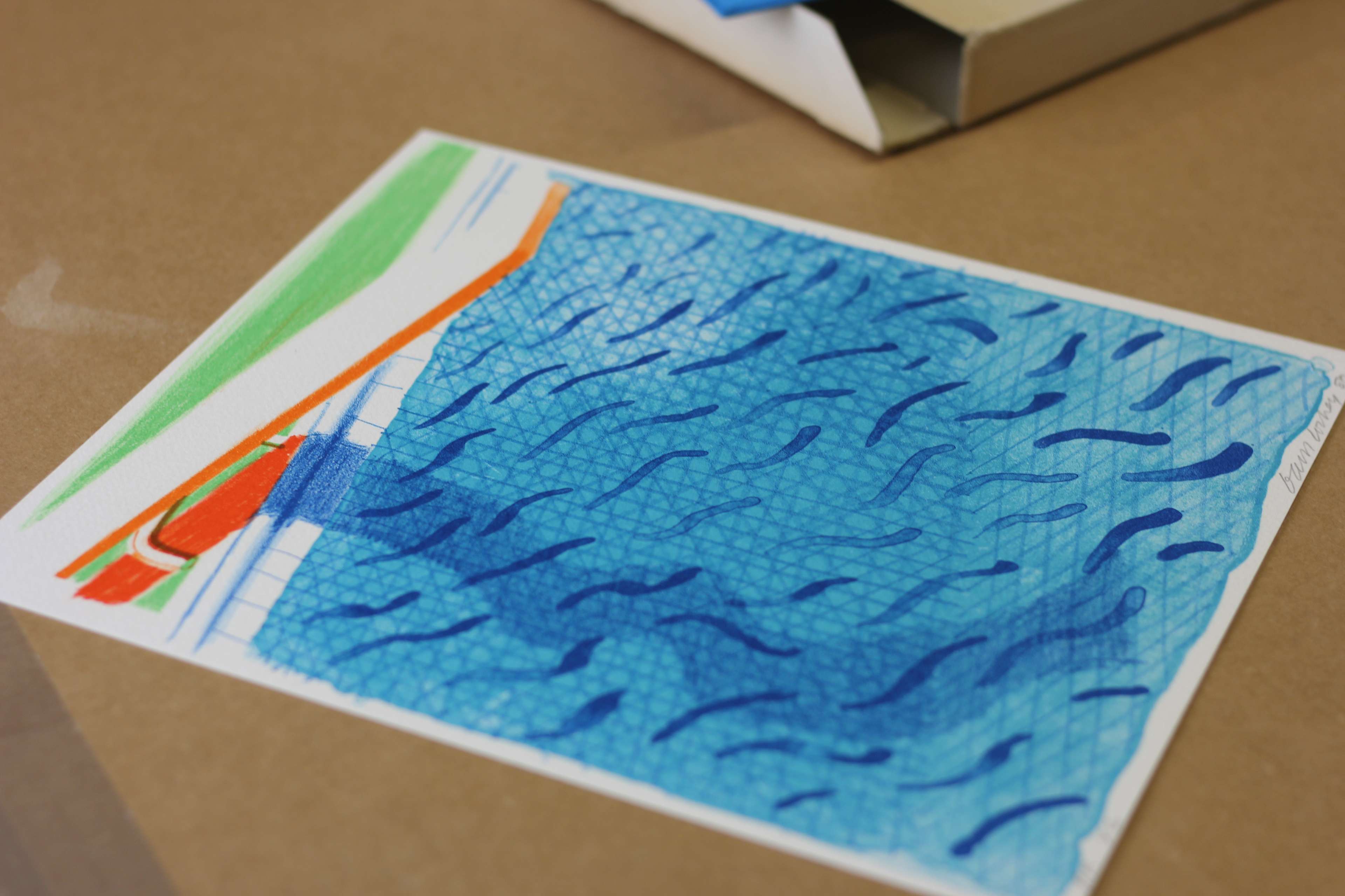 Pool Made With Paper And Blue Ink For Book by David Hockney