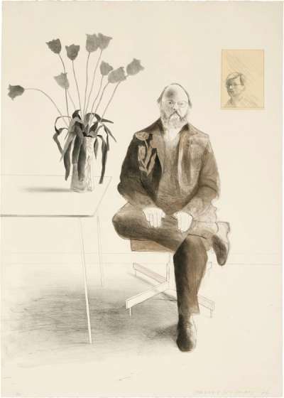 Henry Seated With Tulips - Signed Print by David Hockney 1976 - MyArtBroker