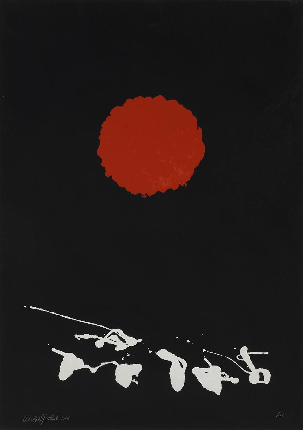 Adolph Gottlieb Black Ground, Red Disc (Signed Print) 1966