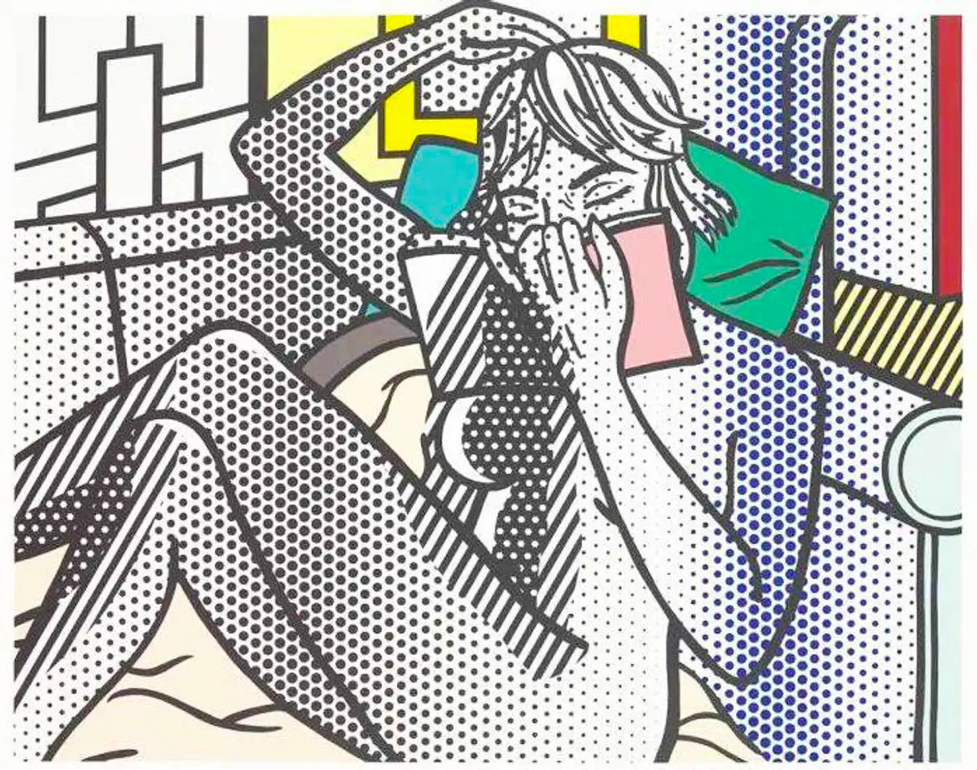 Roy Lichtenstein's Benday Dot Print depicting a cross-legged nude woman reading a book on a couch.