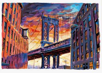 Manhattan Bridge, Downtown New York Medium (2017) - Signed Print by Bob Dylan 2017 - MyArtBroker