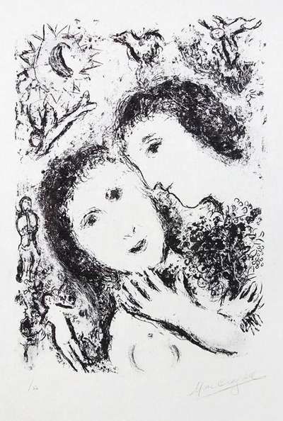 Marc Chagall: Le Couple Aux Anges - Signed Print