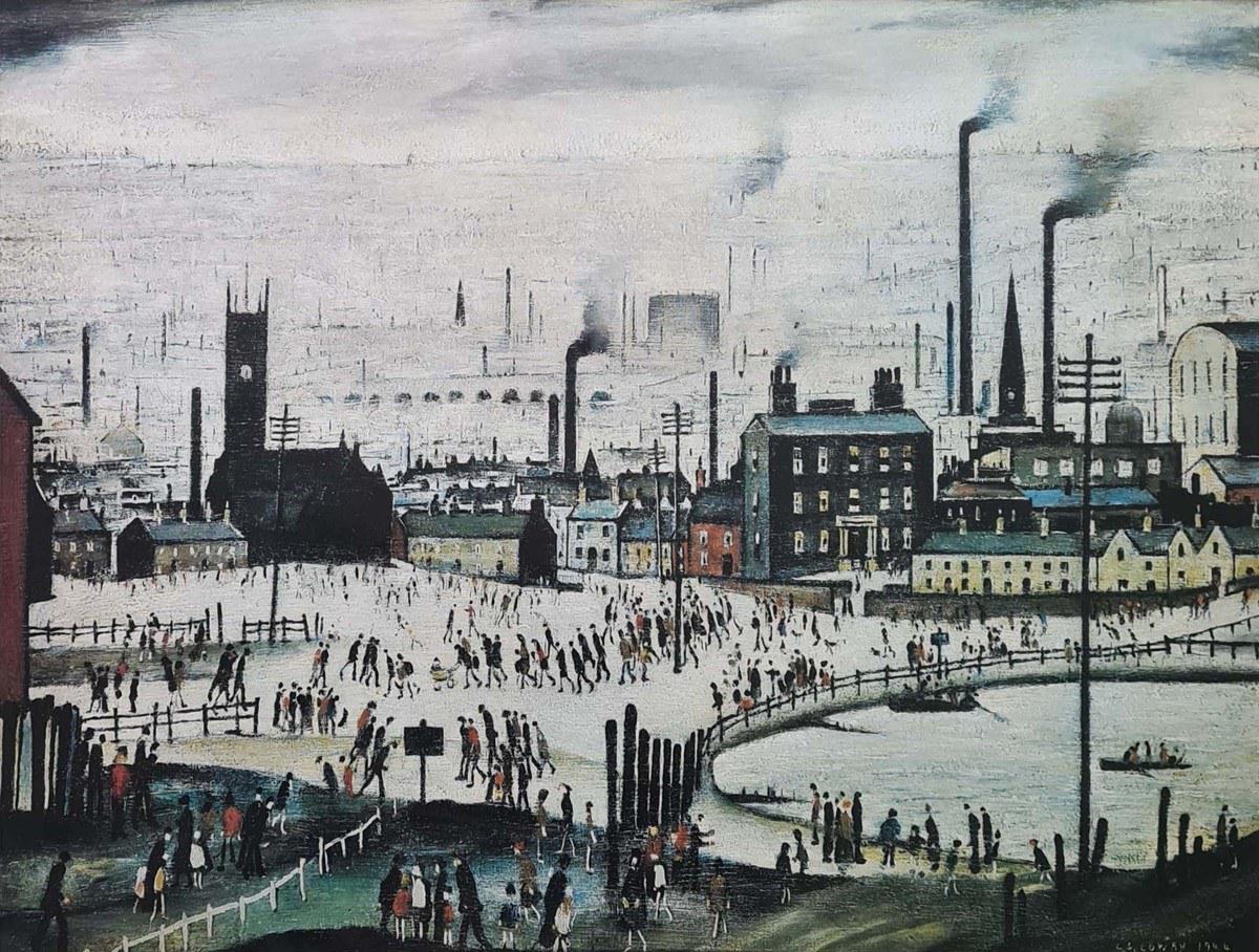 LS Lowry 'The Pond' Framed Poster Wall Art – Grey, Naive Style Landscape Print