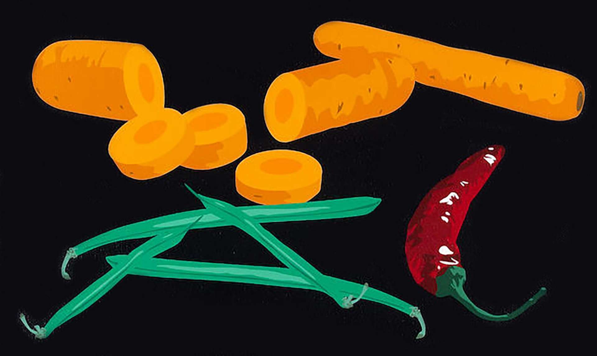 Still Life With Green Beans Chilli Pepper And Carrots - Signed Print by Julian Opie 2001 - MyArtBroker