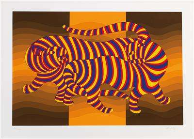 Two Tigers (orange) - Signed Print by Victor Vasarely 1980 - MyArtBroker
