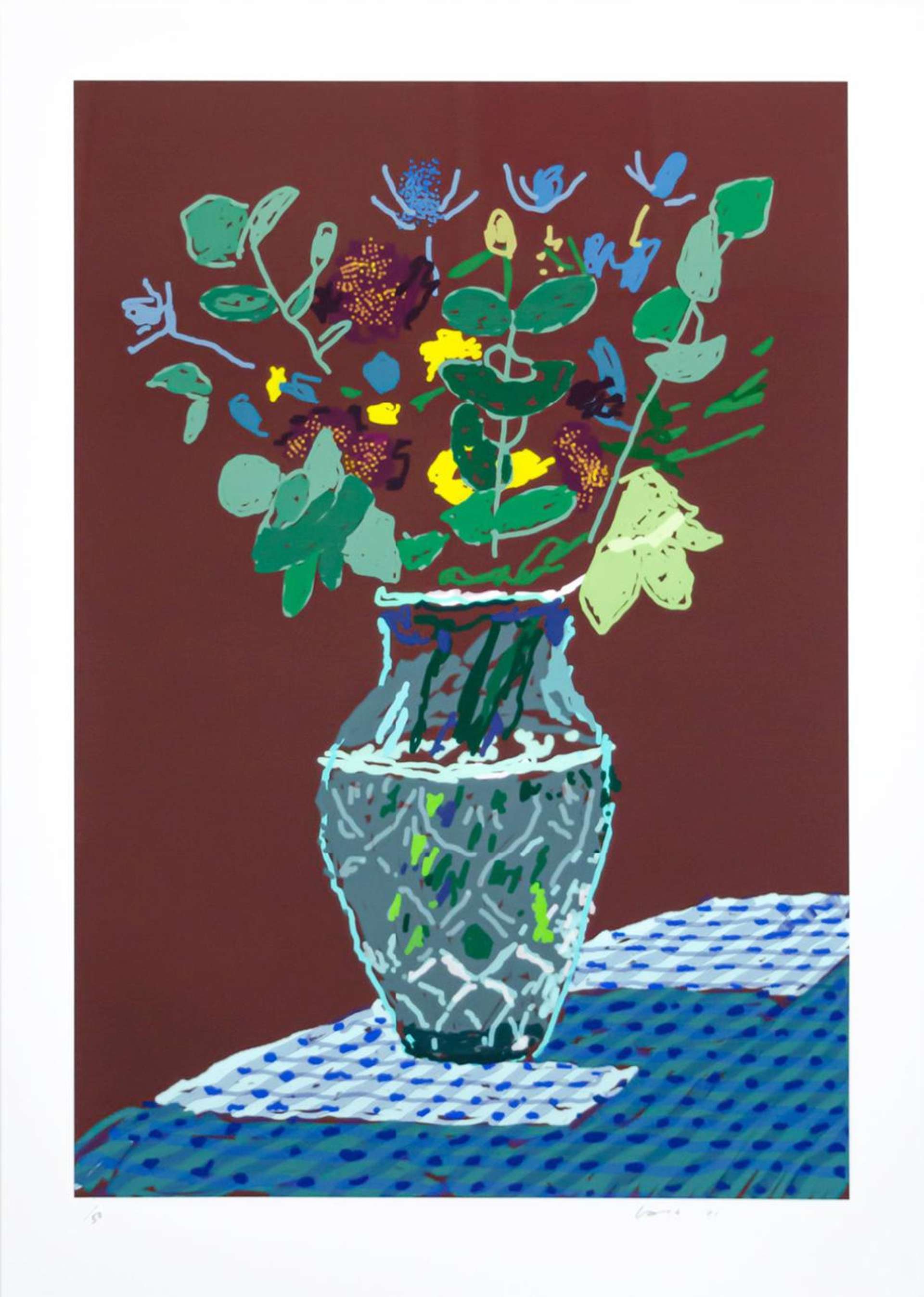 25th March, 2021, Flowers On The Table Edge - Signed Print by David Hockney 2021 - MyArtBroker
