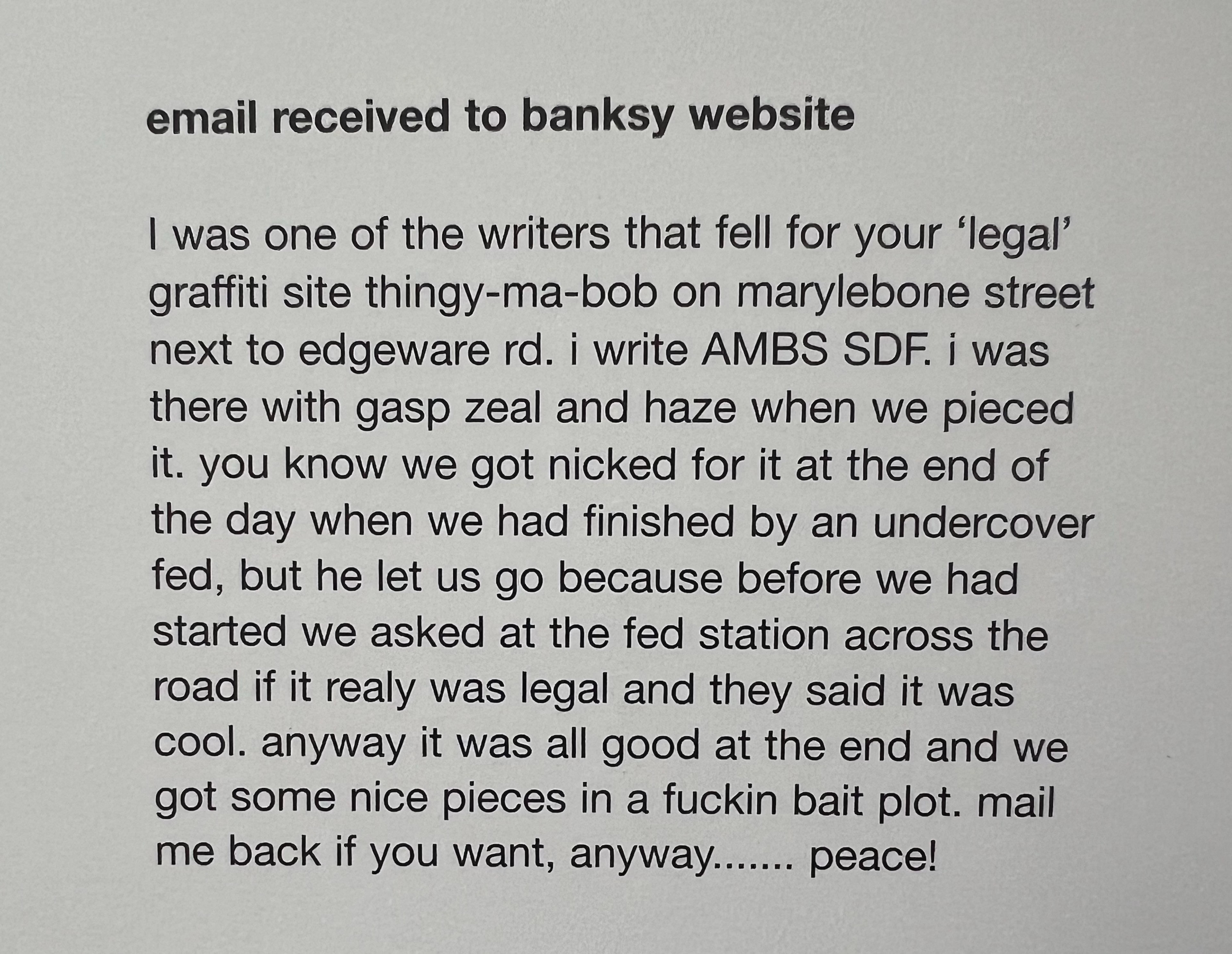 Email received by banksy from AMBA