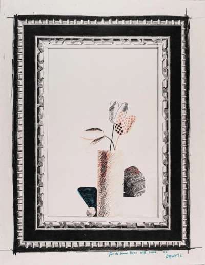 Picture Of A Still-Life With An Elaborate Frame - Signed Work on Paper by David Hockney 1965 - MyArtBroker