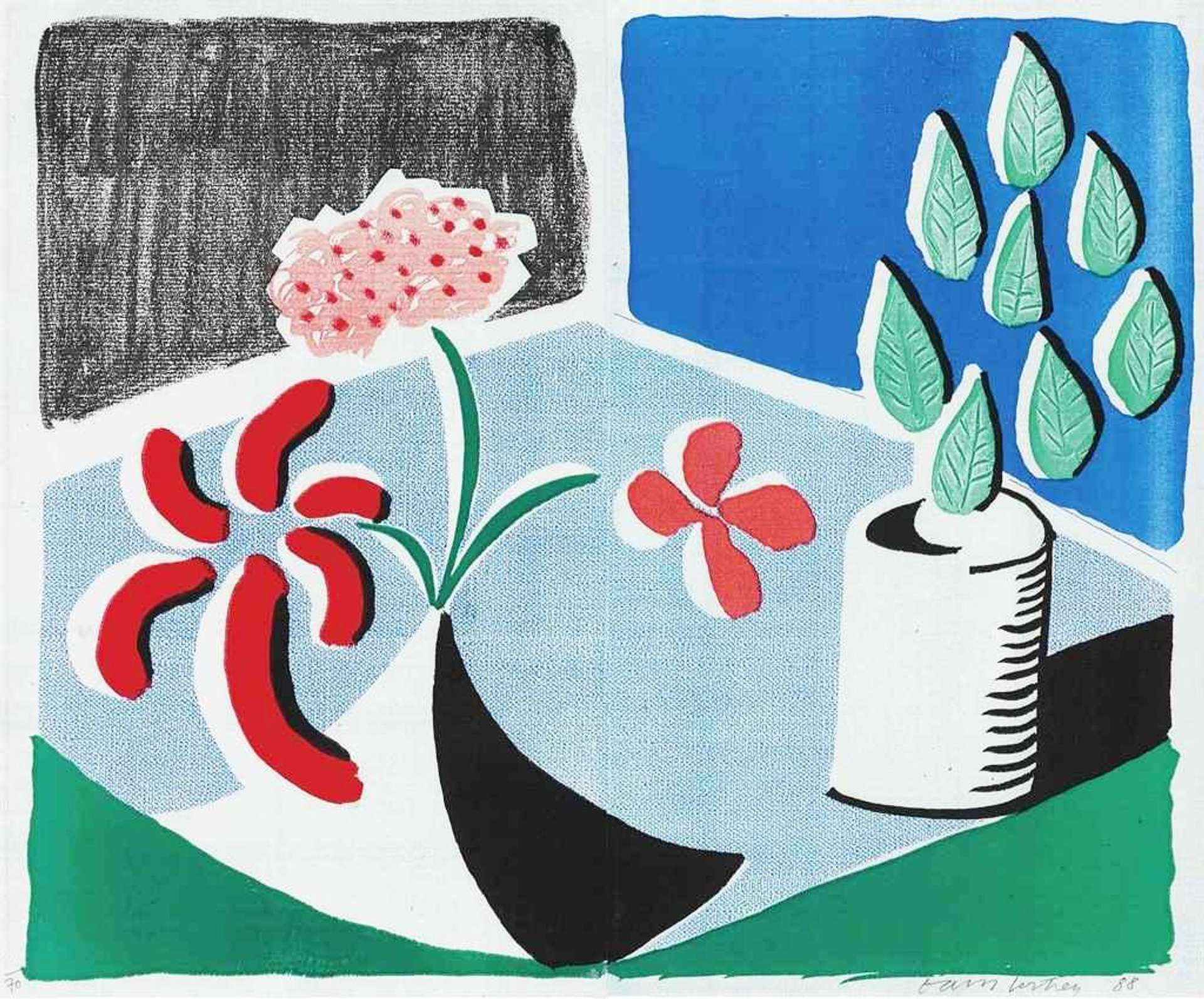 Red Flowers And Green Leaves, Separate, May 1988 by David Hockney