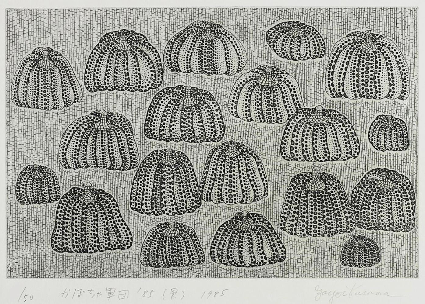 Yayoi Kusama Pumpkin Army (black and white) (Signed Print) 1985